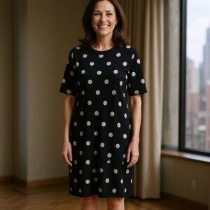 41 Hawthorne Sweater Dress Women's Large Black / White Polka Dots Short Sleeve